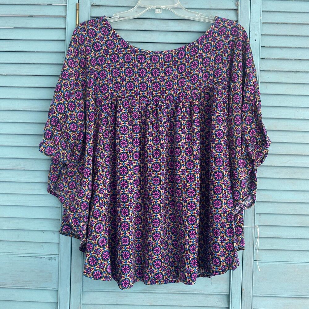 Avenue Blouse Shirt ~ Sz 18/20 ~ Batwing Sleeve ~ Blue, Brown, Pink - Picture 3 of 4